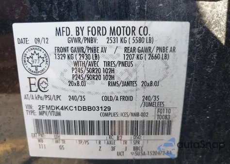 2013 Ford Edge Limited from USA, damaged, VIN 2FMDK4KC1DBB03129